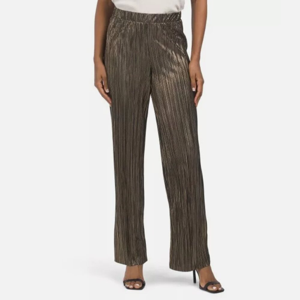 Maison D' Amelie Women's Plisse Wide Leg Pants Gold- S